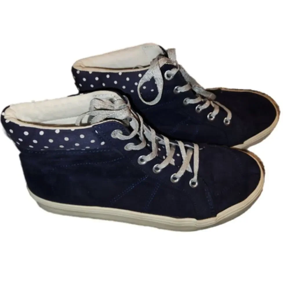OLD NAVY Girls Faux Suede High Tops Sneakers Boots Metallic Lace up Blue || sz 4